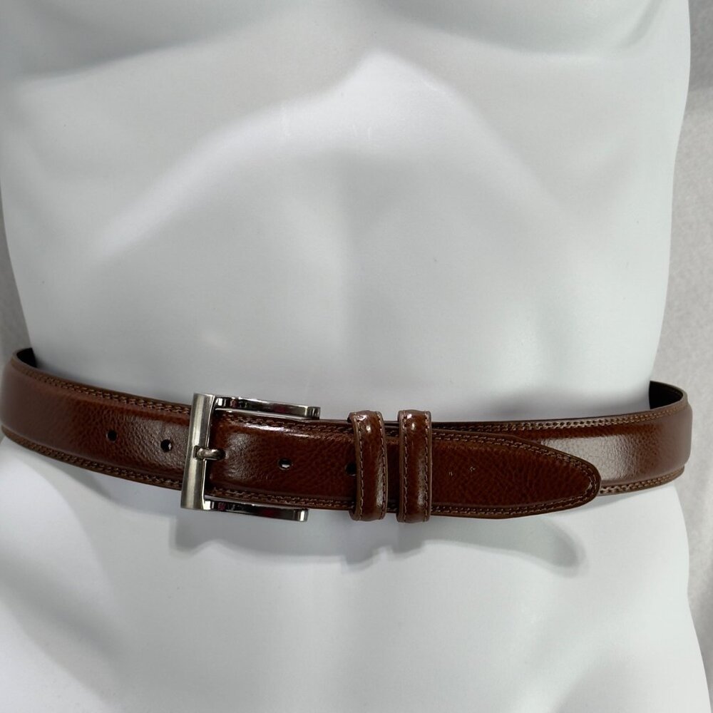 FLORSHEIM Mens Brown Leather Belt Silver Buckle Adjustable Fit Sleek  Size 36